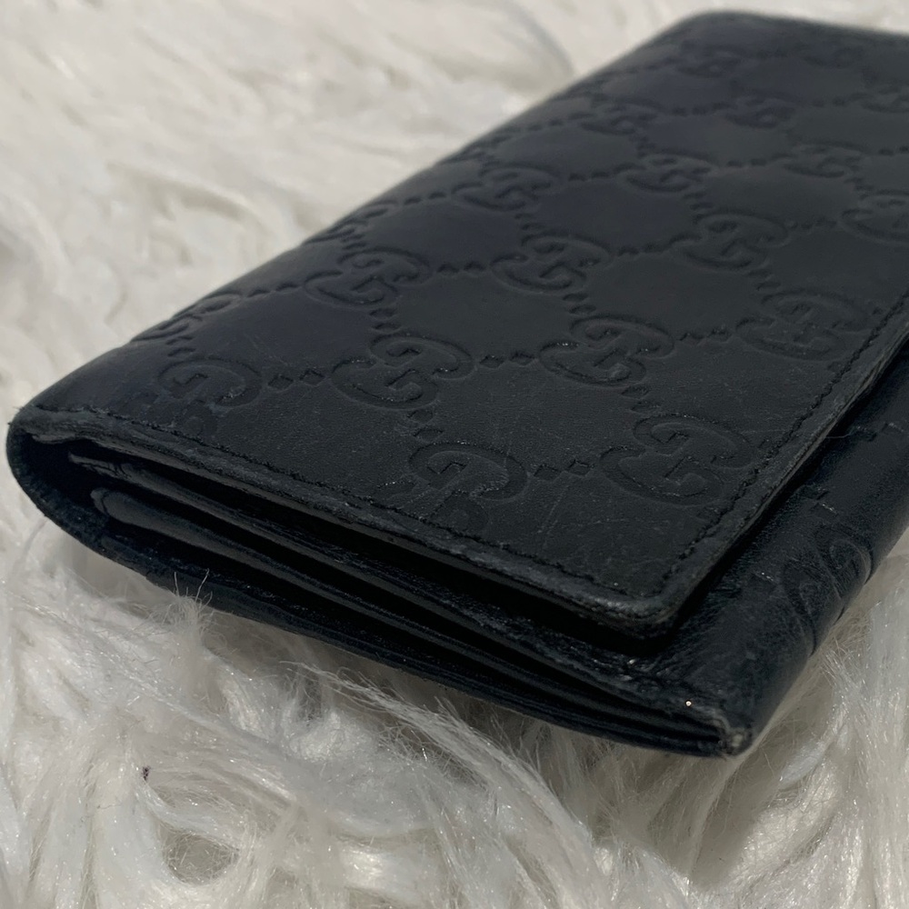 Gucci GG Signature Monogram Embossed Black Leather Long Flap Wallet - Picture 4 of 16
